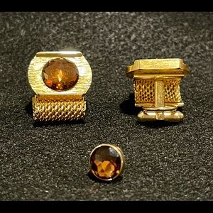 Gold Tone and Amber Cuff Links